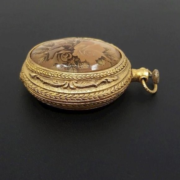 Vintage Max Factor Women's Gold Tone Flower Pocket Size Compact Makeup Mirror - Picture 5 of 6